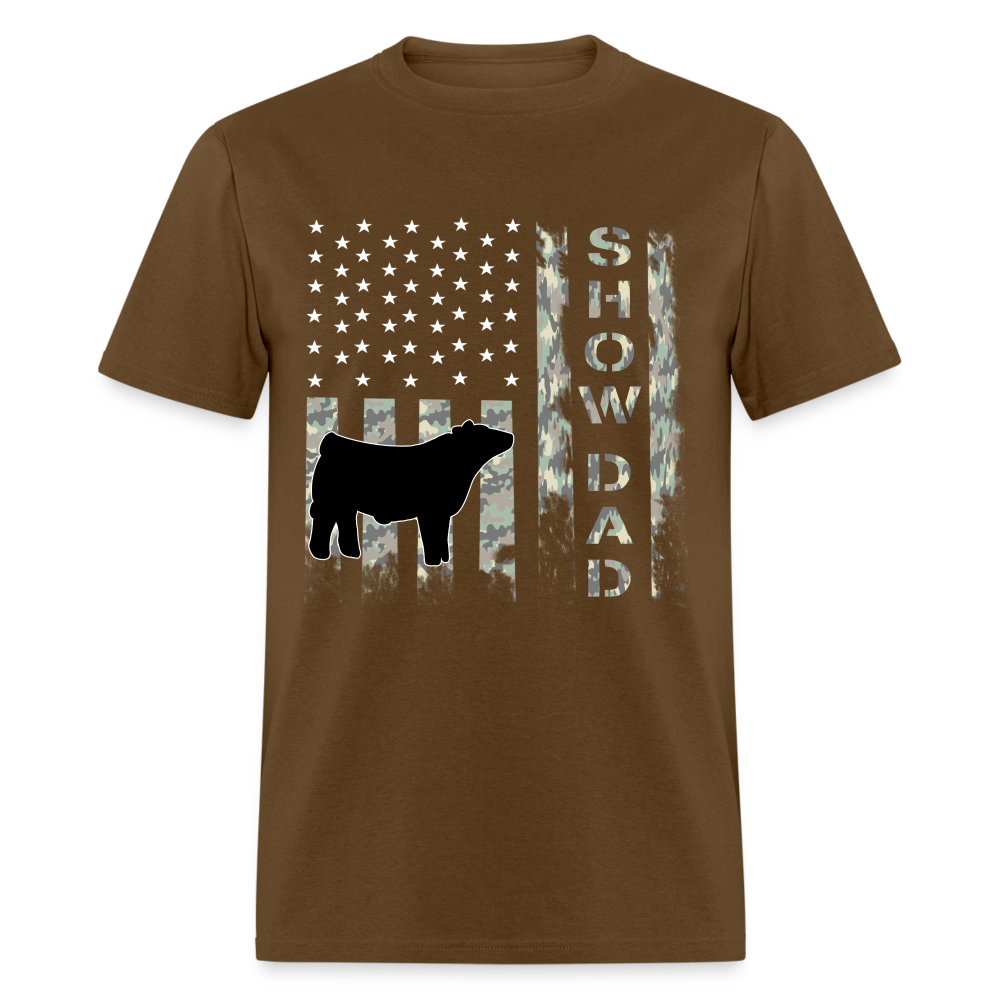 Show Dad Livestock Show Steer Grunge USA Camo Short-Sleeve Shirt - brown
