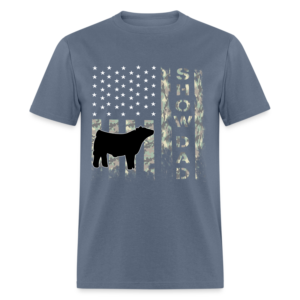 Show Dad Livestock Show Steer Grunge USA Camo Short-Sleeve Shirt - denim