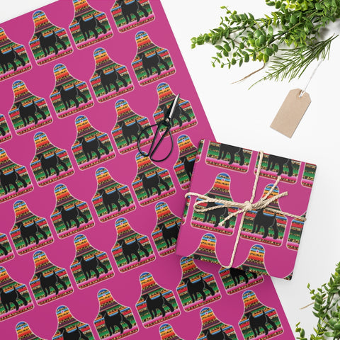 Papel de regalo personalizado - Cabra de exhibición ganadera - Etiqueta de oreja de sarape con fondo rosa intenso