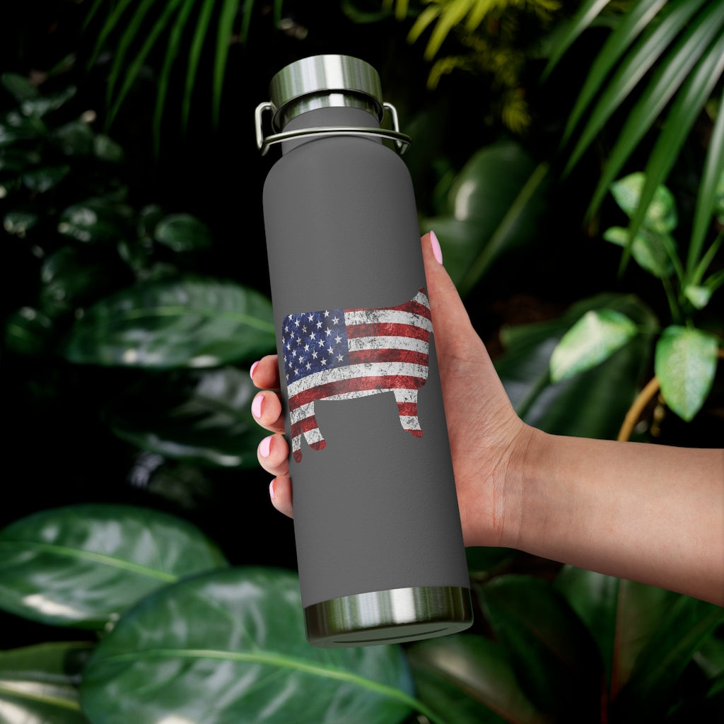 Patriotic Grunge USA Flag Show Heifer 22oz Vacuum Insulated Bottle - Drinkware - Powder Coated
