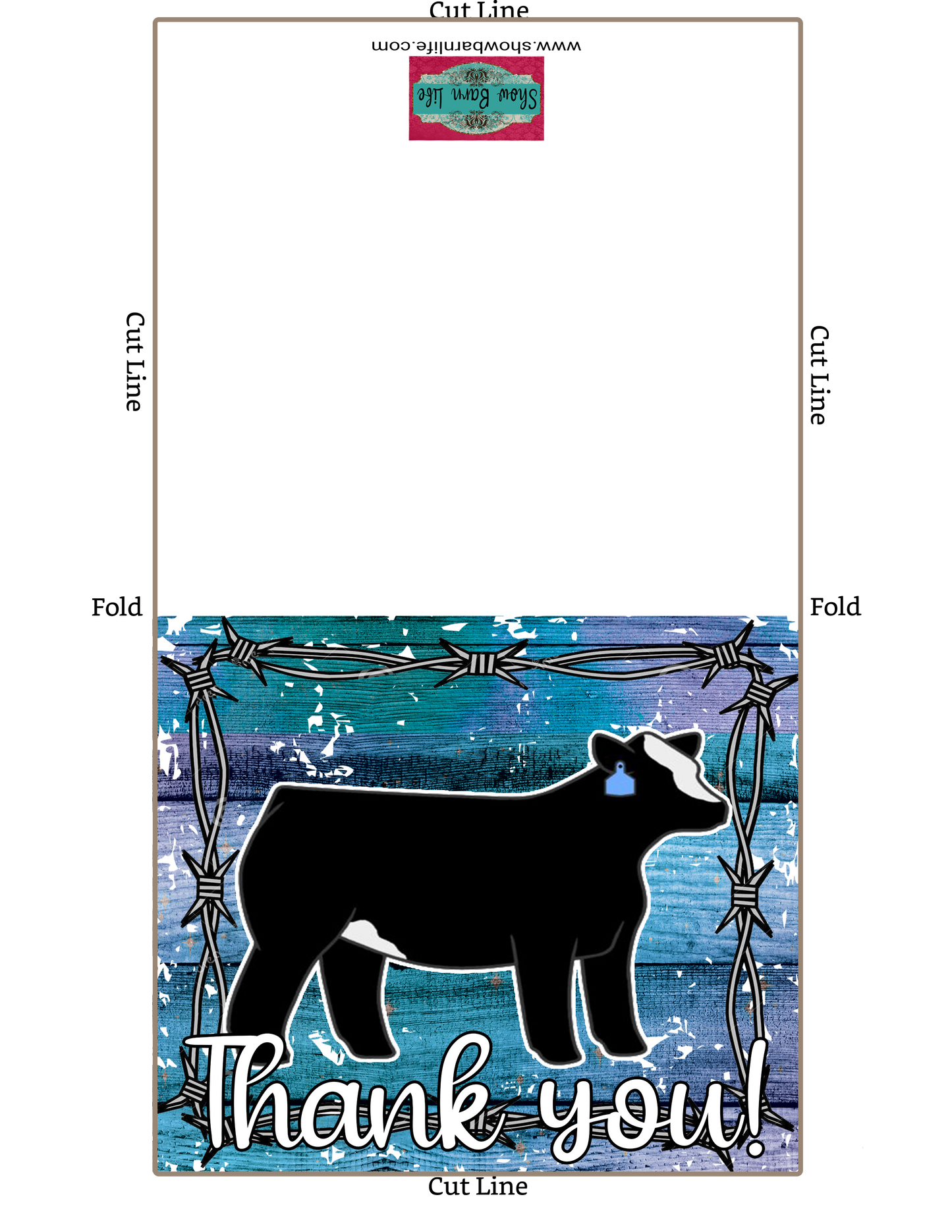 Digital Download - Livestock Show Heifer - 4x6-inch Thank You Card - Cow Card