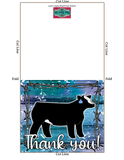 Descarga digital - Vaquilla de espectáculo ganadero - Tarjeta de agradecimiento de 5"x7" - Fondo de alambre de púas de madera púrpura azul - Tarjetas digitales de vaca