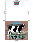 Livestock Show Holstein Dairy Cow- Tarjeta imprimible de agradecimiento - Plantilla de sobre de 5 x 7" - Fondo de madera marrón - Tarjetas digitales de vaca