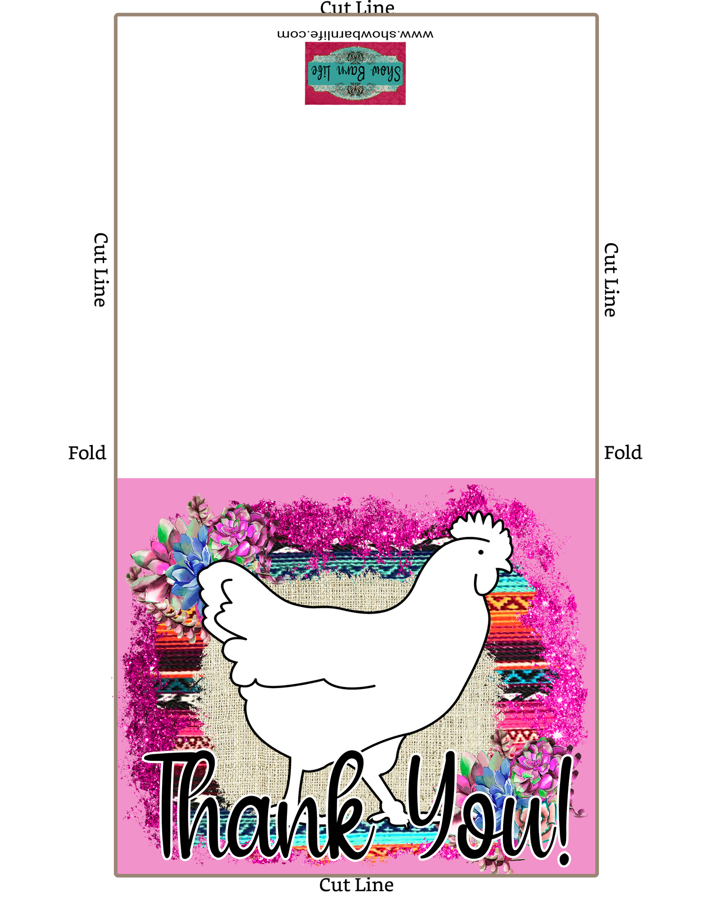 Livestock Show Thank You Card - Show Poultry - 5 x 7" Envelope Template  - Pink Serape Succulents - Poultry Digital Cards
