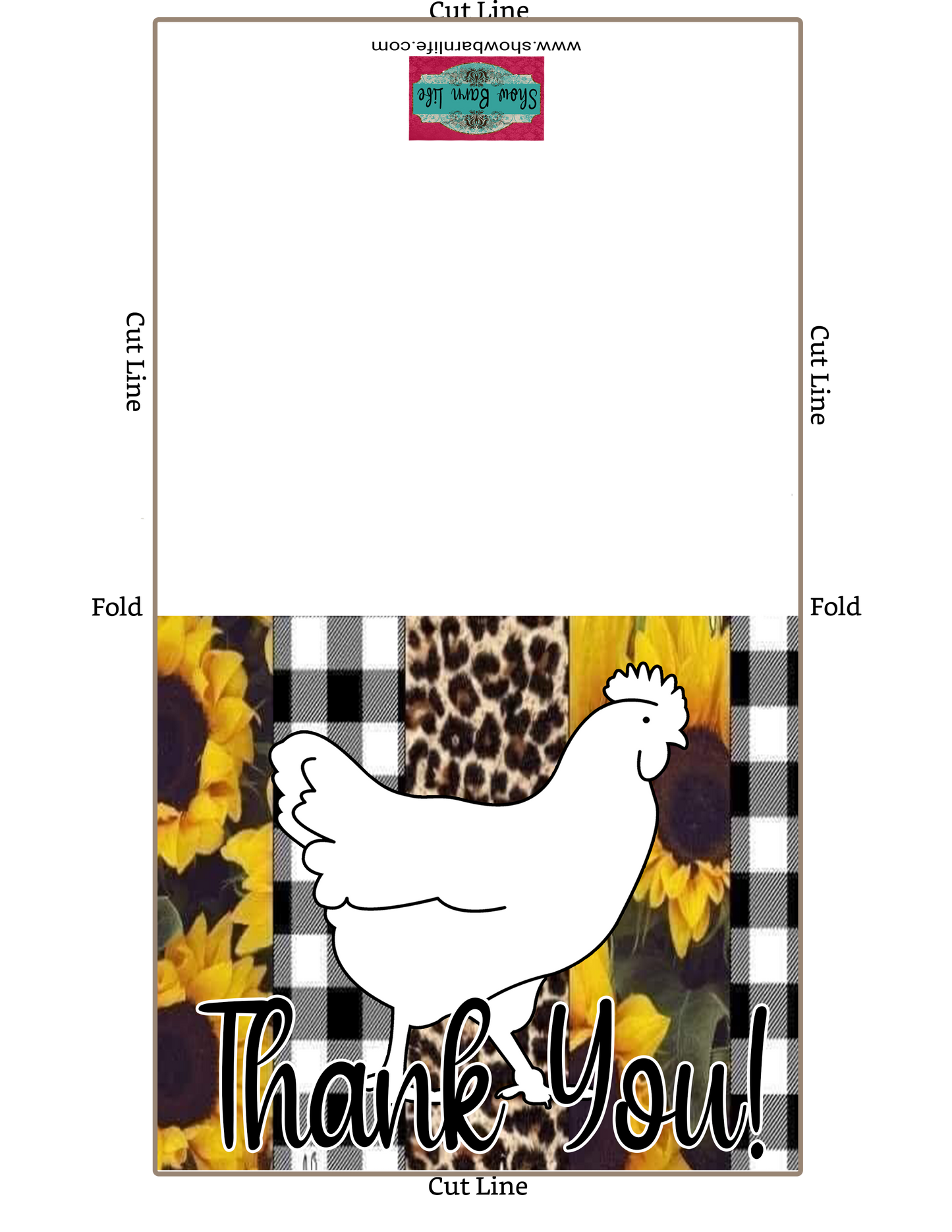 Livestock Show Poultry Thank You Card - Stock Show Chicken -  Sunflowers Cheetah - Poultry Digital Cards