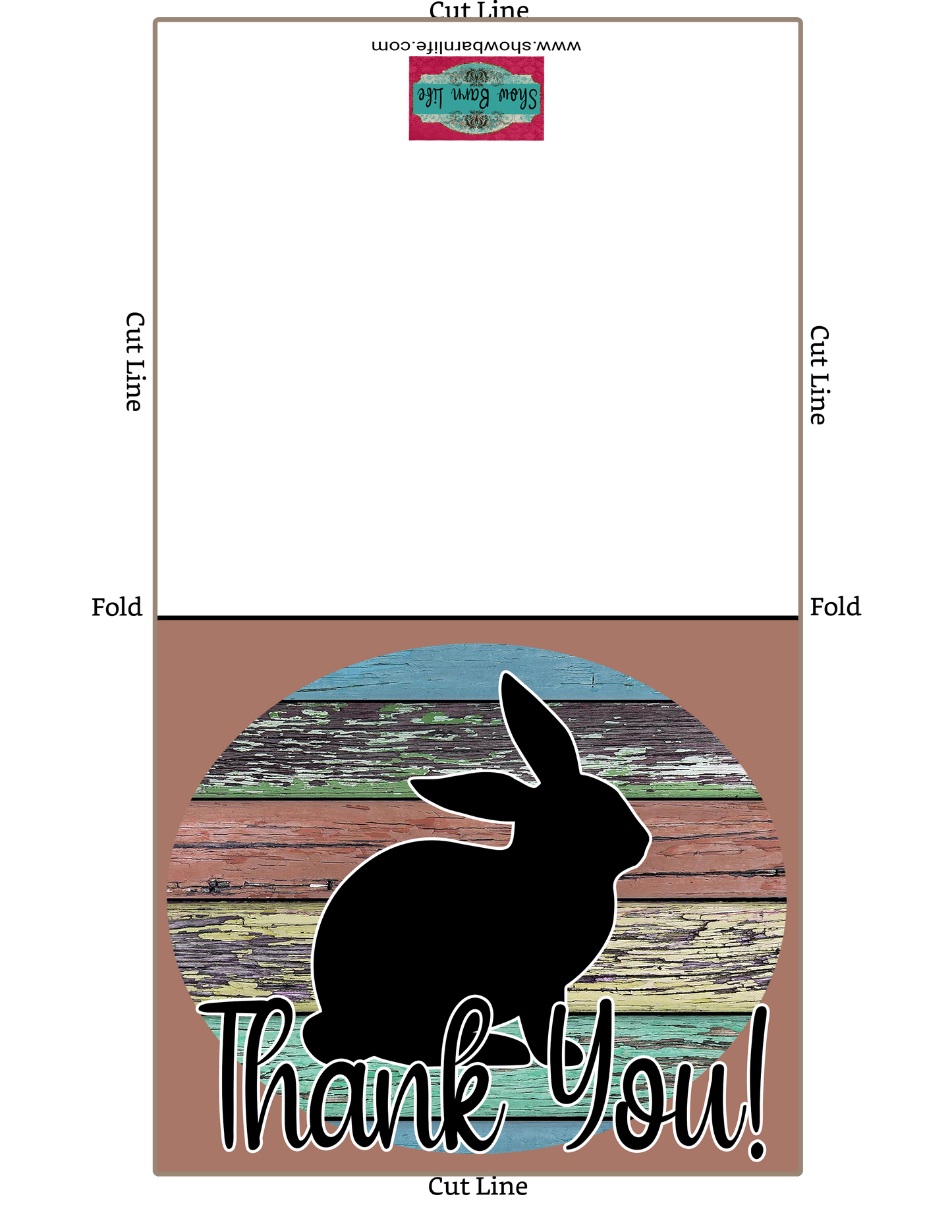 Livestock Show Rabbit 4H- Tarjeta imprimible de agradecimiento - Plantilla de sobre de 5 x 7" - Fondo de madera marrón - Tarjetas digitales de conejo