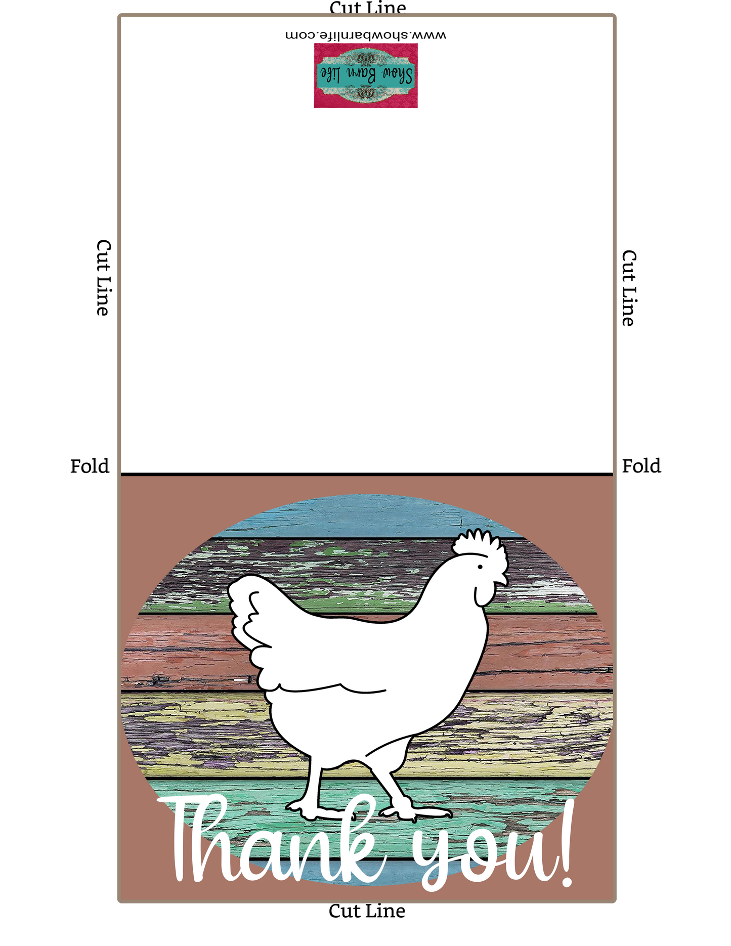 Tarjeta de agradecimiento de espectáculo de ganado - Mostrar aves de corral - Plantilla de sobre de 5 x 7" - Fondo de madera grunge - Tarjetas digitales de aves de corral