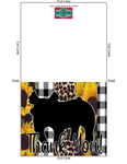 Girasol negro blanco guepardo ganado espectáculo cerdo gracias tarjeta imprimible - plantilla de sobre de 5 x 7" - tarjetas digitales de cerdo