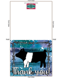 Descarga digital - Livestock Show Swine - Tarjeta de agradecimiento de 5"x7" - Fondo de alambre de púas de madera púrpura azul - Tarjetas digitales de cerdo