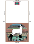 Tarjeta imprimible de agradecimiento de cordero de Livestock Show - Plantilla de sobre de 5 x 7" - Madera marrón - Tarjetas digitales de cordero