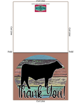 Tarjeta imprimible de agradecimiento de ganado Show Steer - Plantilla de sobre de 5 x 7" - Fondo de madera marrón - Tarjetas digitales de vaca