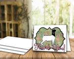 Livestock Show Market Goat Thank You Printable Card - 5 x 7" Envelope Template - Pink Gold Floral - Goat Digital Cards