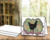 Tarjeta imprimible de agradecimiento de pollo de espectáculo de ganado - Plantilla de sobre de 5 x 7" - Floral de oro rosa - Tarjetas digitales de aves de corral