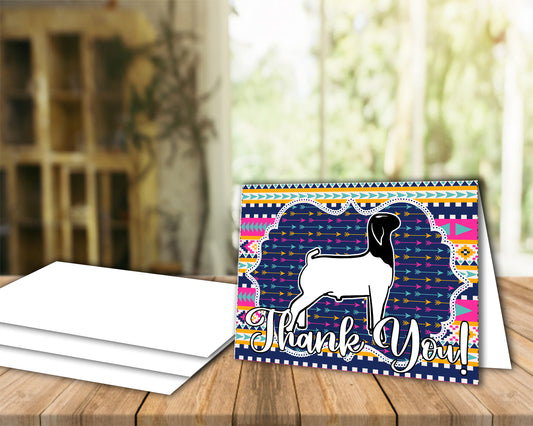 Livestock Show Market Goat 4"x6" Thank You Card - Boho Arrows Vivid Colors - Goat Card