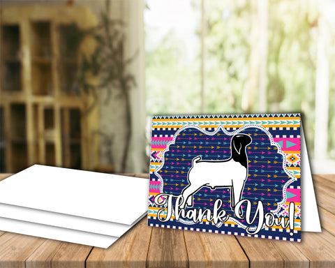 Livestock Show Market Goat 4"x6" Thank You Card - Boho Arrows Vivid Colors - Envelope Template - Goat Digital Cards