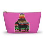 Bolsa de accesorios de cabra lechera nubia con fondo en T - Grande - Diseño de etiqueta de animal de cabra de guepardo serape