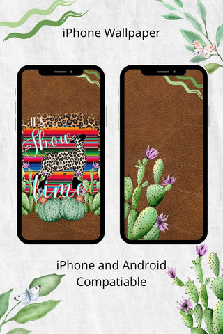 Es hora del espectáculo Accesorios de papel tapiz para iPhone y Android: diseño de cuero de cactus con estampado de guepardo y cordero de espectáculo ganadero
