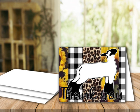 Girasol negro blanco guepardo ganado espectáculo cordero gracias tarjeta imprimible - plantilla de sobre de 5 x 7" - tarjetas digitales de cordero