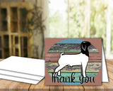 Livestock Show Goat Digital Cards - Thank You Printable Card - 5 x 7" Envelope Template - Brown Wood Background