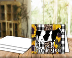 Sunflower Black White Cheetah Livestock Show Holstein Dairy Cow Thank You Printable Card - 5" x 7" Envelope Template - Cow Digital Cards
