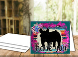 Tarjeta imprimible de agradecimiento de ganado Show Pig - Plantilla de sobre de 5 x 7" - Suculentas de sarape de color verde azulado oscuro - Tarjetas digitales de cerdo