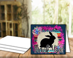Tarjeta imprimible de agradecimiento de conejo de espectáculo de ganado - Plantilla de sobre de 5 x 7" - Suculentas de sarape de color verde azulado oscuro - Tarjetas digitales de conejo
