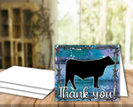 Descarga digital - Livestock Show Steer - Tarjeta de agradecimiento de 5"x7" - Fondo de alambre de púas de madera púrpura azul - Tarjetas digitales de vaca