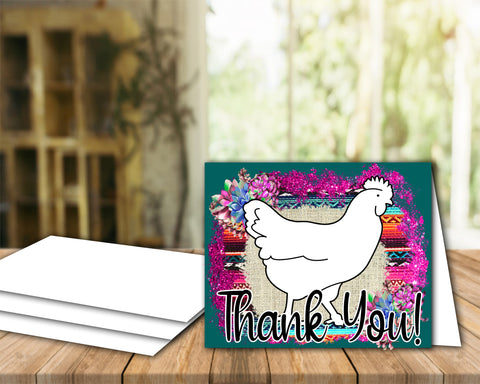 Livestock Show Thank You Card - Show Poultry - 5 x 7" Envelope Template - Dark Teal Serape Succulents - Poultry Digital Cards
