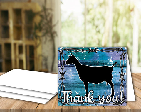 Digital Download - Livestock Show Nubian Dairy Goat - 5"x7" Thank You Card - Blue Purple Wood Barbed Wire Background - Goat Digital Cards