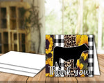 Sunflower Black White Cheetah Livestock Show Steer Thank You Printable Card - 5 x 7" Envelope Template - Cow Digital Cards