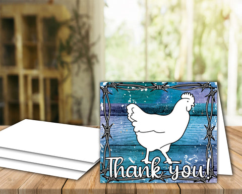 Digital Download - Livestock Show Poultry Chicken- 5"x7" Thank You Card - Blue Purple Wood Barb Wire Background - Poultry Digital Cards