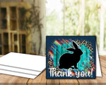 Tarjeta de agradecimiento de conejo de espectáculo de ganado - Plantilla de sobre de 5" x 7" - Guepardo serape de madera verde azulado - Tarjetas digitales de conejo