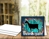 Tarjeta de agradecimiento de cabra lechera nubia de Livestock Show - Plantilla de sobre de 5" x 7" - Guepardo serape de madera verde azulado - Tarjetas digitales de cabra