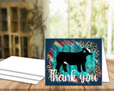 Livestock Show Thank You Card -  Show Heifer - 5 x 7" Envelope Template - Teal Wood Serape Cheetah - Cow Digital Cards