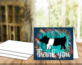 Tarjeta de agradecimiento de espectáculo de ganado - Mostrar cerdo - Plantilla de sobre de 5 x 7" - Guepardo sarape de madera verde azulado - Tarjetas digitales de cerdo