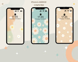 Descarga instantánea de accesorios de fondo de pantalla para iPhone o Android - Lindas margaritas de primavera - Colores verde azulado y coral - Paquetes de tres