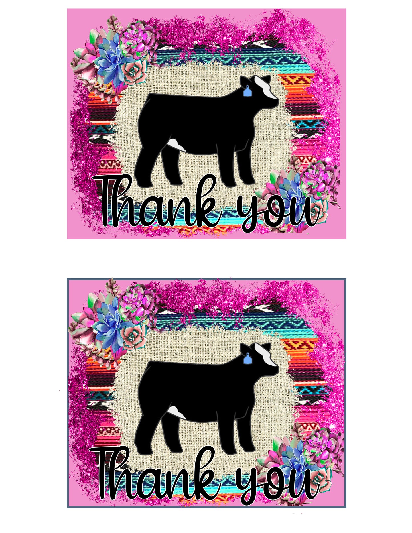 Livestock Show Thank You Card - Show Heifer- 5 x 7" Envelope Template - Cow Digital Cards