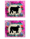 Tarjeta de agradecimiento de espectáculo de ganado - Mostrar novilla- Plantilla de sobre de 5 x 7" - Tarjetas digitales de vaca