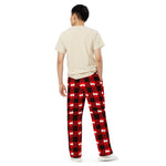 Pantalones de pierna ancha unisex con estampado integral de cordero a cuadros negros rojos - Mostrar ovejas - Pantalón de pijama, pantalón casual - Tallas 2XS-6XL