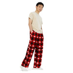 Pantalones de pierna ancha unisex con estampado integral de cordero a cuadros negros rojos - Mostrar ovejas - Pantalón de pijama, pantalón casual - Tallas 2XS-6XL