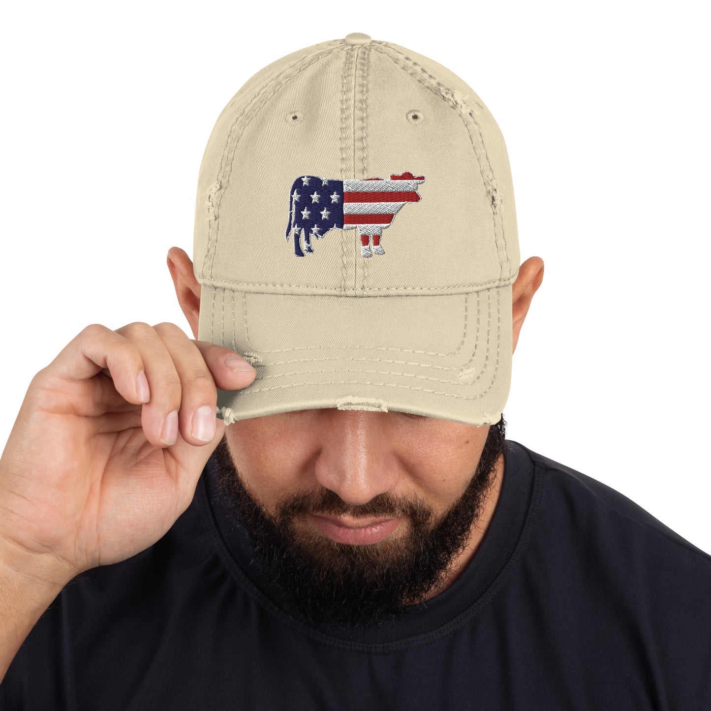 Holstein Cow Distressed Dad Hat - Embroidered