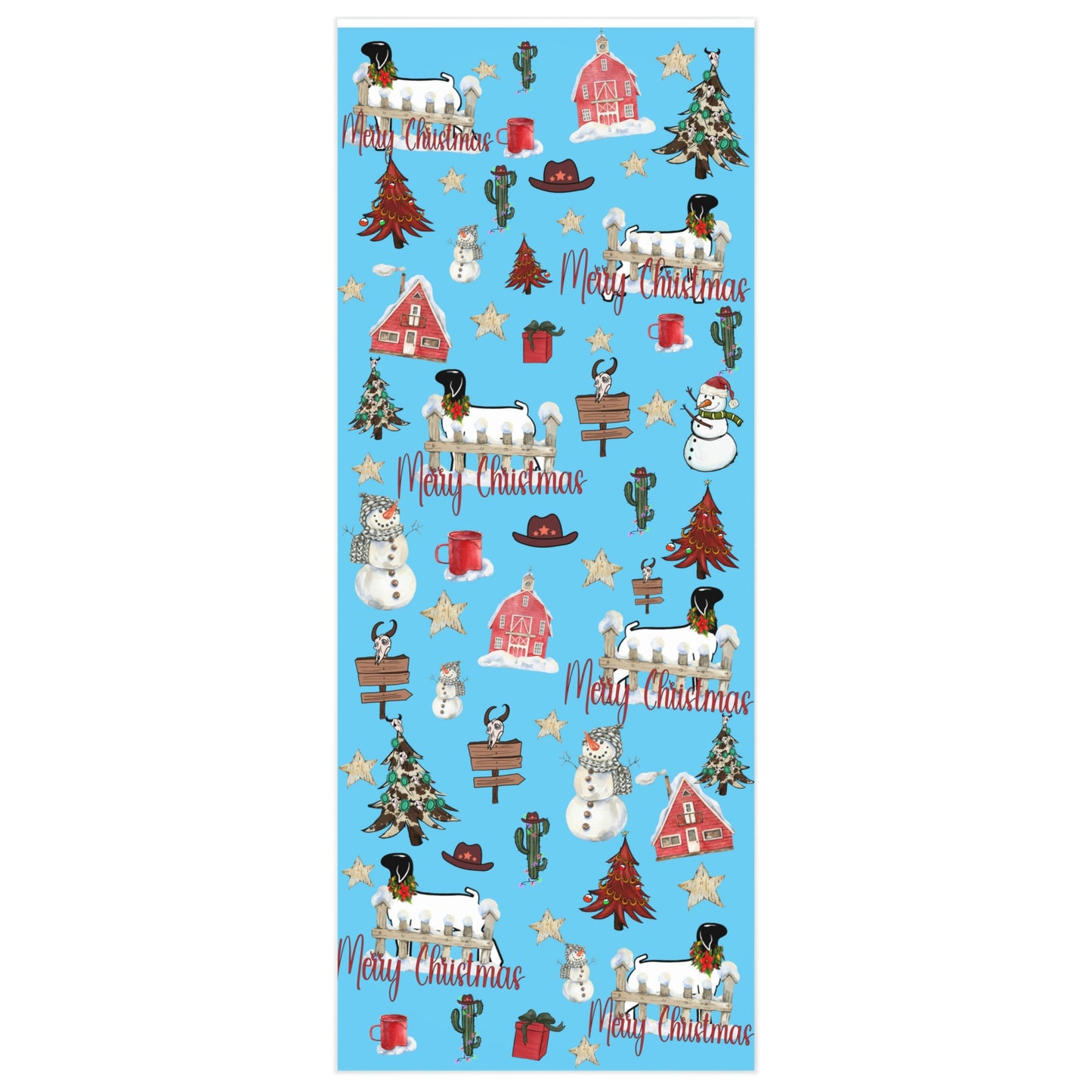Papel de regalo de cabra Merry Christmas Livestock Show - Cabra de mercado - Rollo de papel de 2'x5' - Impresión a una cara 