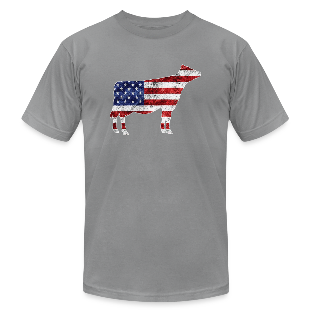 USA Grunge Flag Livestock Show Jersey Cow Unisex Jersey Adult Short-sleeve T-shirts by Bella + Canvas - slate