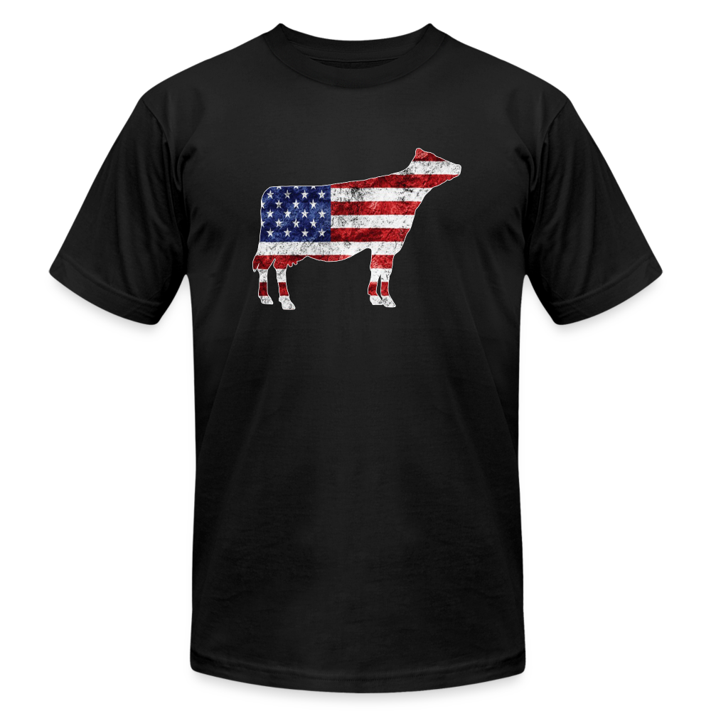 USA Grunge Flag Livestock Show Jersey Cow Unisex Jersey Adult Short-sleeve T-shirts by Bella + Canvas - black