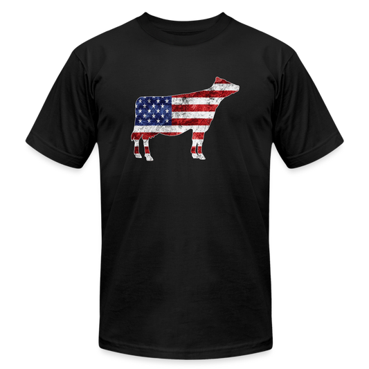 USA Grunge Flag Livestock Show Jersey Cow Unisex Jersey Adult Short-sleeve T-shirts by Bella + Canvas - black