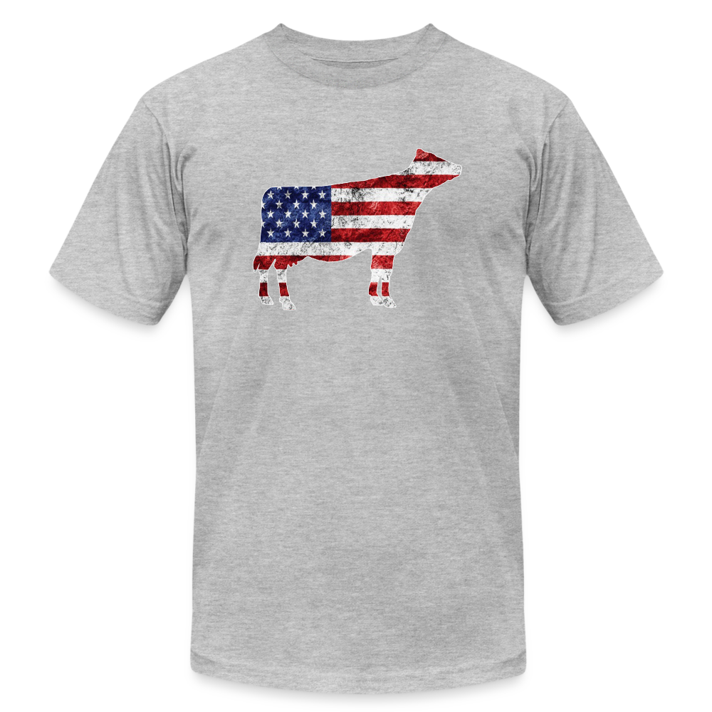 USA Grunge Flag Livestock Show Jersey Cow Unisex Jersey Adult Short-sleeve T-shirts by Bella + Canvas - heather gray