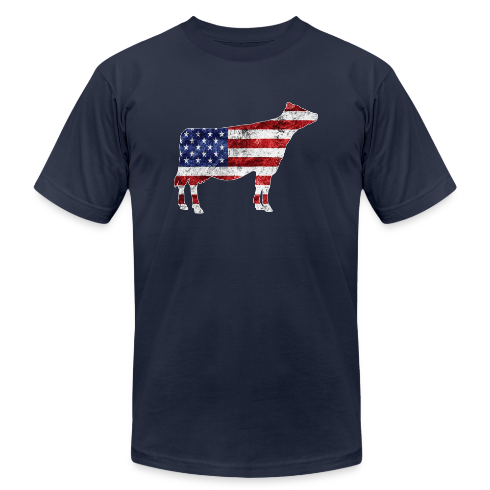 USA Grunge Flag Livestock Show Jersey Cow Unisex Jersey Adult Short-sleeve T-shirts by Bella + Canvas - navy