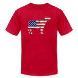 USA Grunge Flag Livestock Show Jersey Cow Unisex Jersey Adult Short-sleeve T-shirts by Bella + Canvas - red