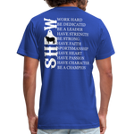 Front/Back Design Adult, Youth T-shirt - Grunge Ear Tag - Livestock Show Brahma Bull - Sizes S-3XL - Showmanship - royal blue